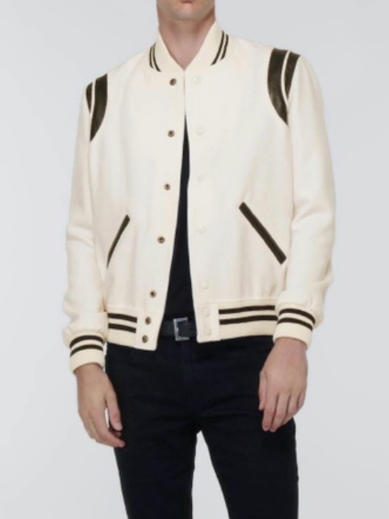 Saint Laurent Other - Saint Laurent Cream and Black Trim Teddy Varsity Jacket